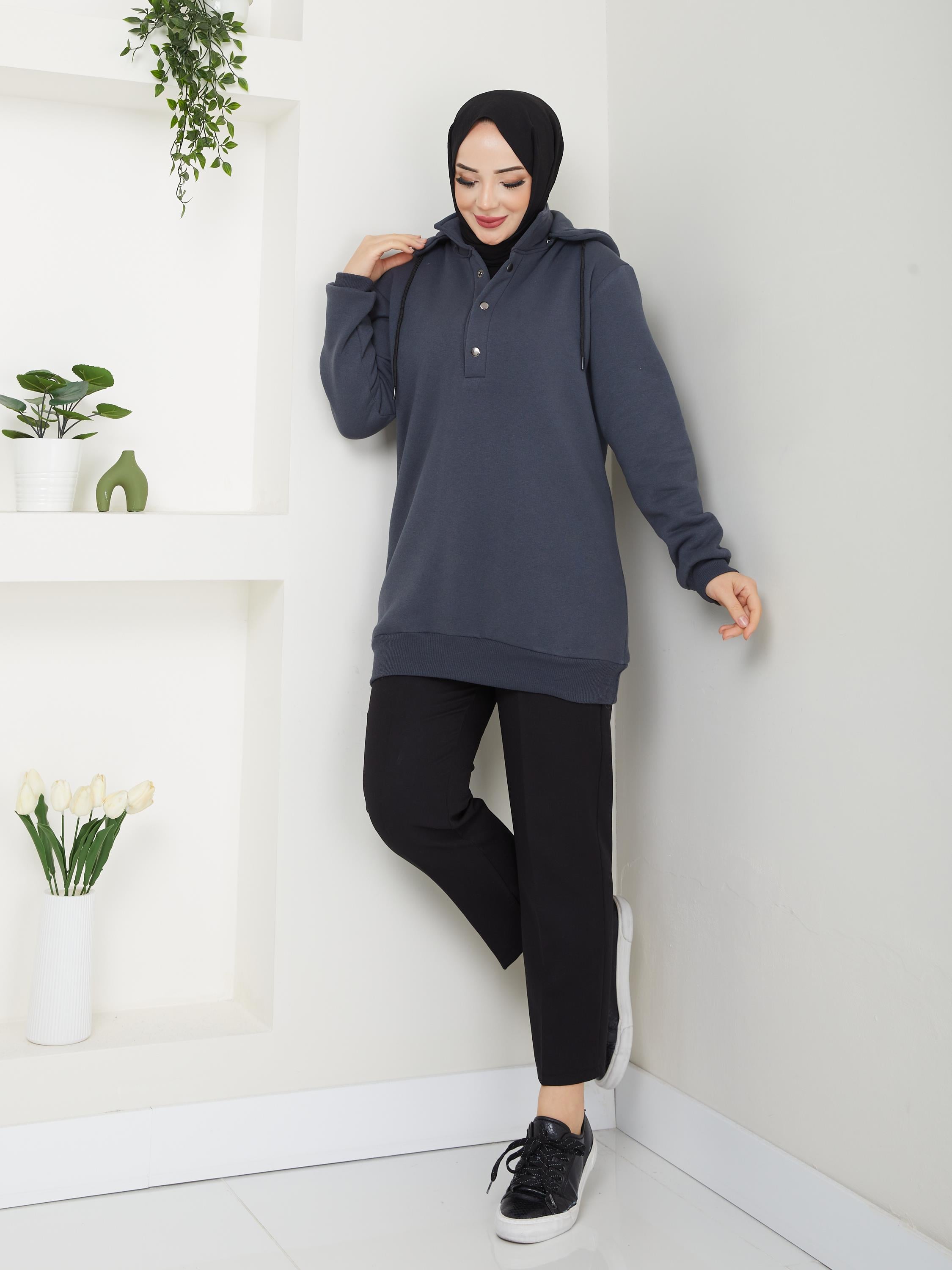 Sweat à Capuche Amovible Anthracite ANR42ANR42-ANTRASİTAhunur Moda