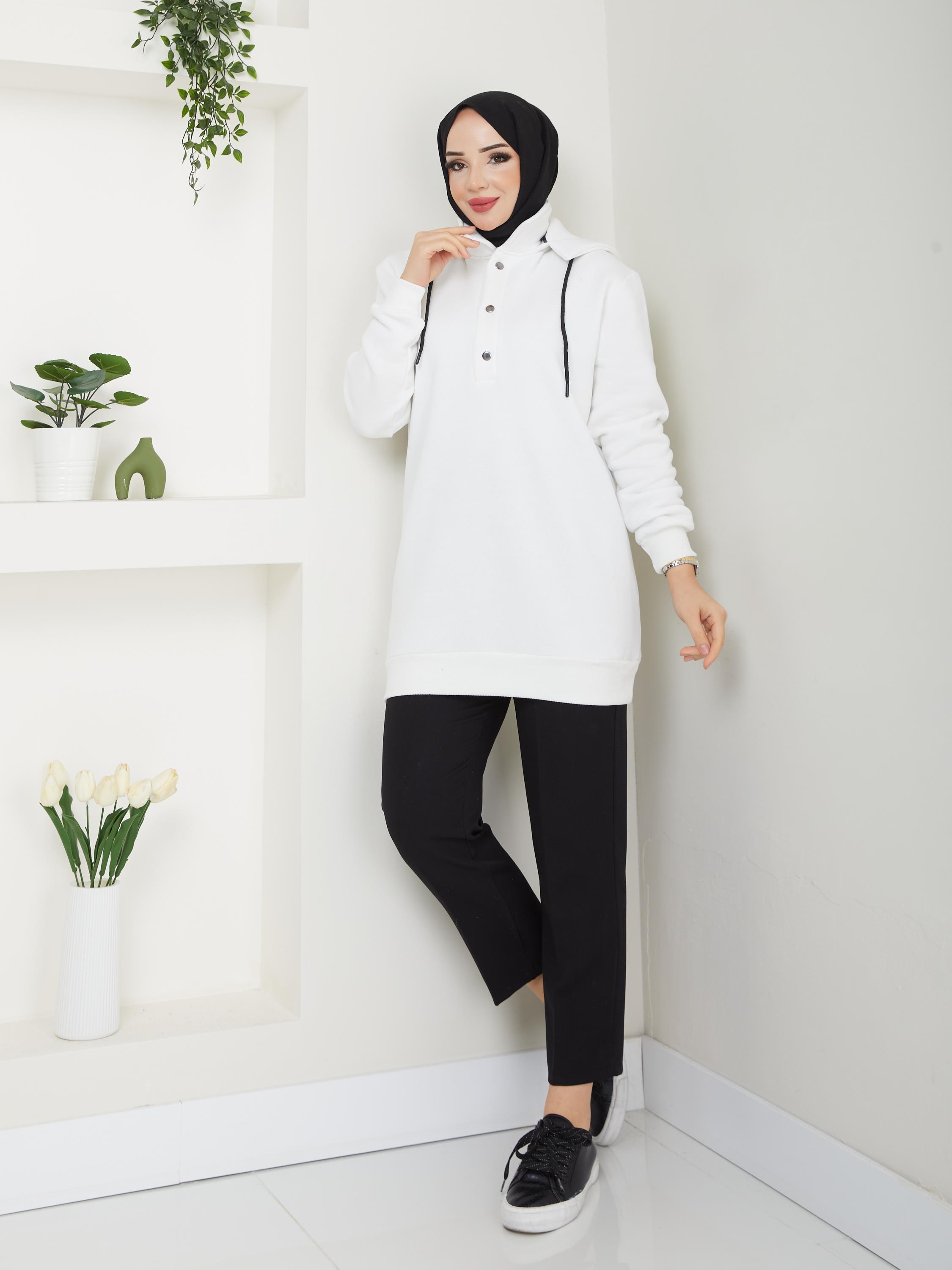 Sweat à Capuche Amovible Écru ANR42ANR42-EKRUAhunur Moda