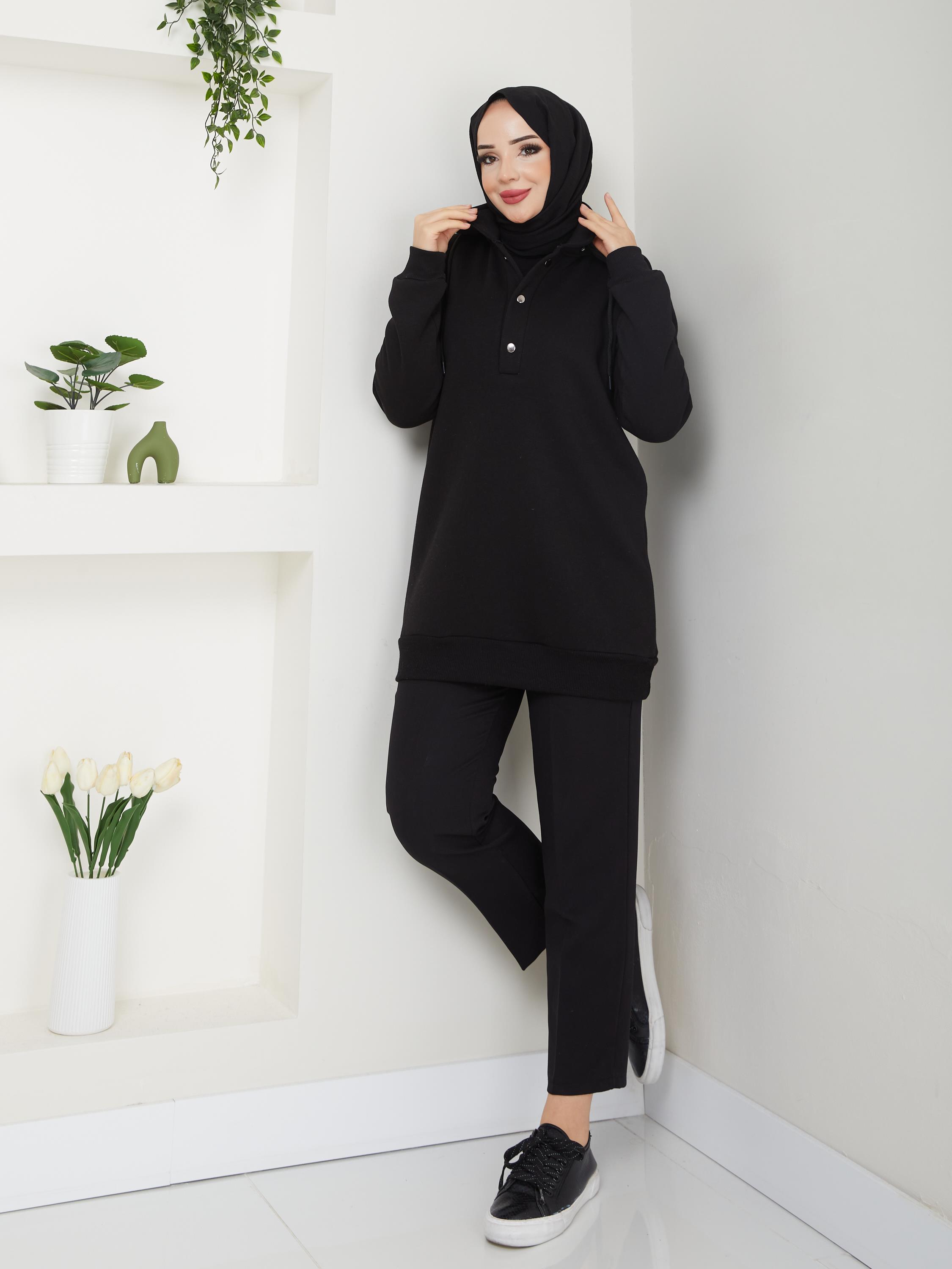 Sweat à Capuche Amovible noir ANR42ANR42-SİYAHAhunur Moda