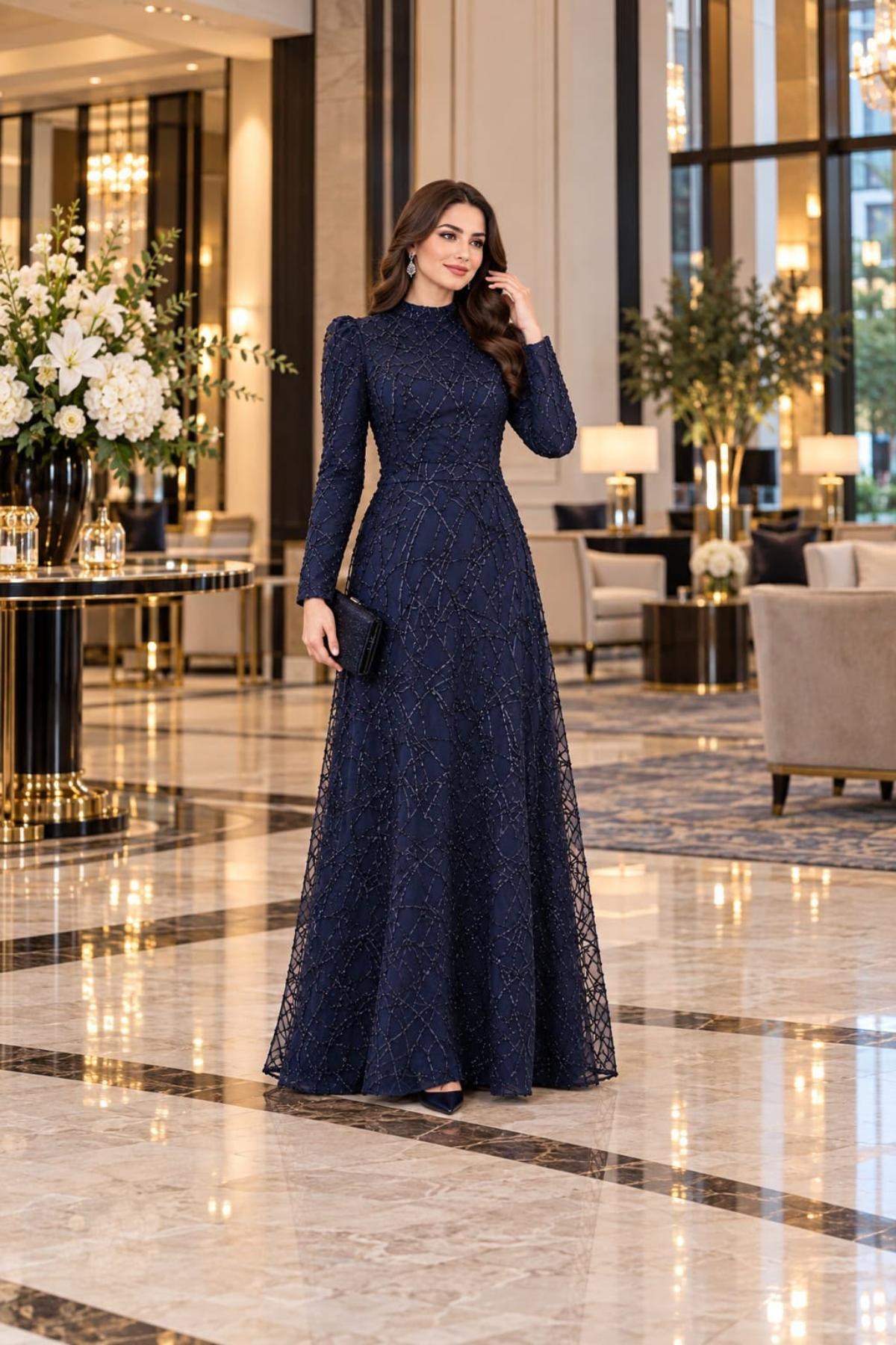 Asya Tesettür Abiye  Lacivert ANR46ANR46-LACİVERTAhunur Moda