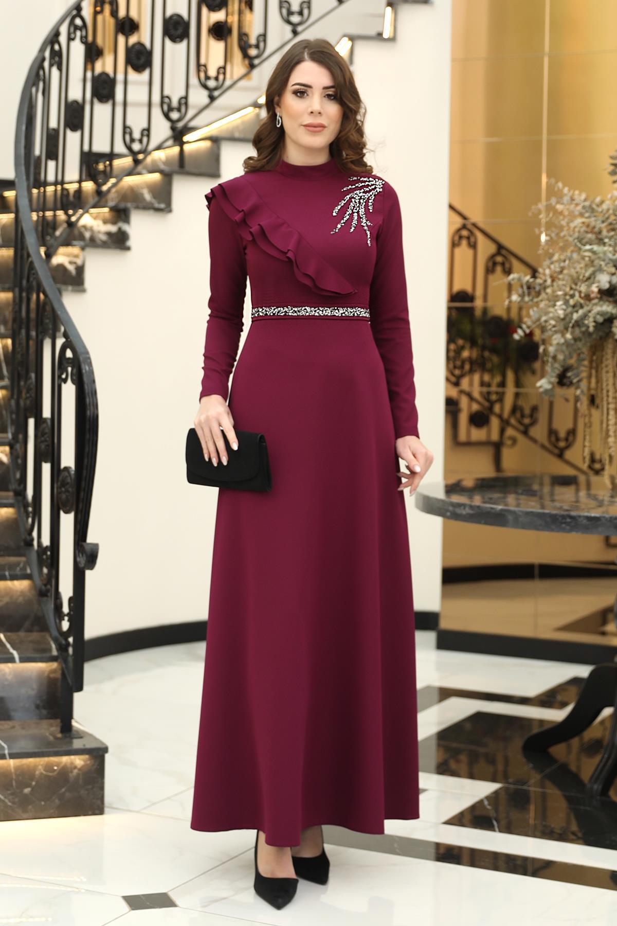 Elif Taşlı Elbise Mürdüm ELB40ELB40-MÜRDÜMElben