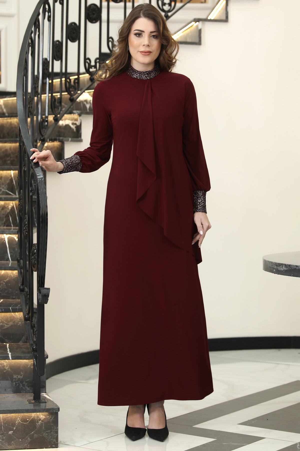 EFSANE SANDY ELBİSE ELB42-BORDOElben