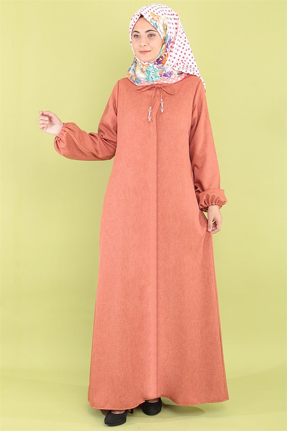 Abaya - Crepe - Ohne Innenfutter - Rundhalsausschnitt - Brick - FHM516