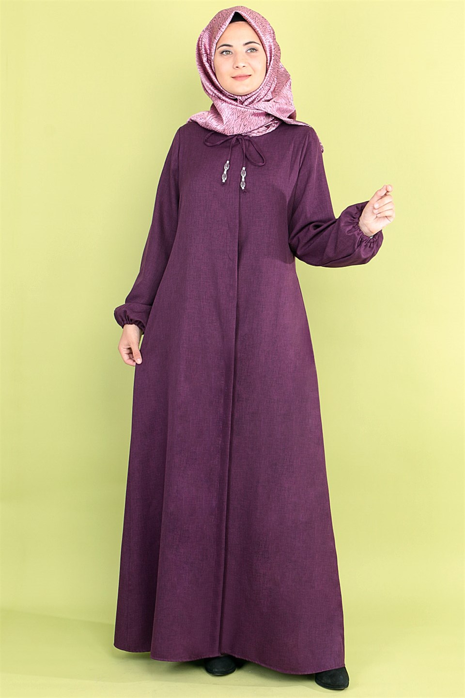 Abaya - Crepe - Ohne Innenfutter - Rundhalsausschnitt - Plum - FHM516
