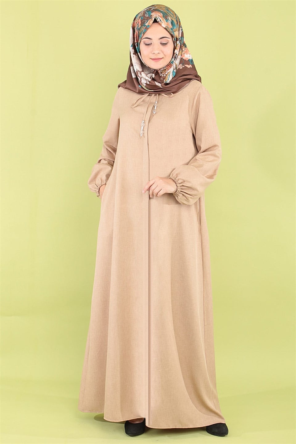 Abaya - Crepe - Ohne Innenfutter - Rundhalsausschnitt - Nerz - FHM516