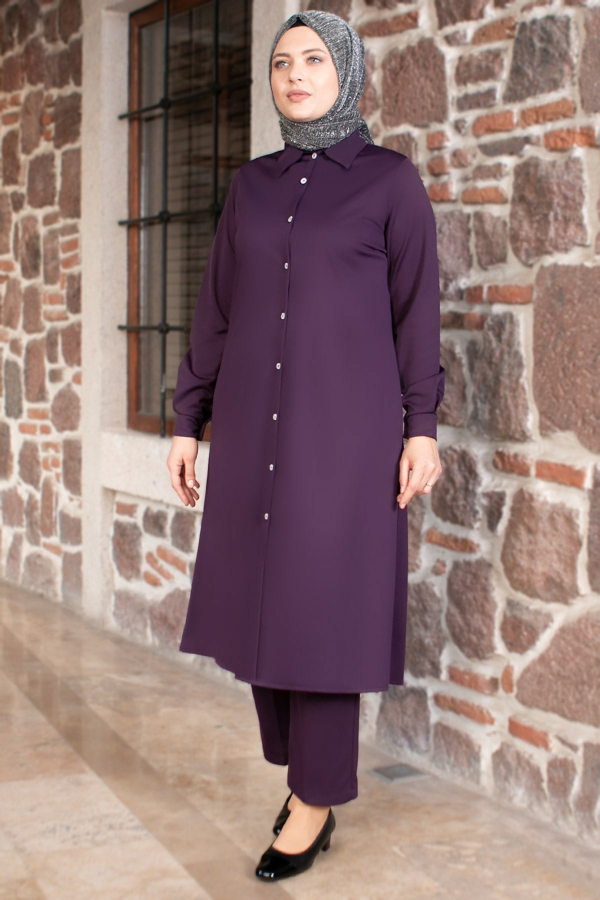 Tunique - Pantalon - Ensemble 2'er Set - Crêpe - Sans Doublure - Ras du Cou - Pourpre - FHM592FHM592-MORFahima