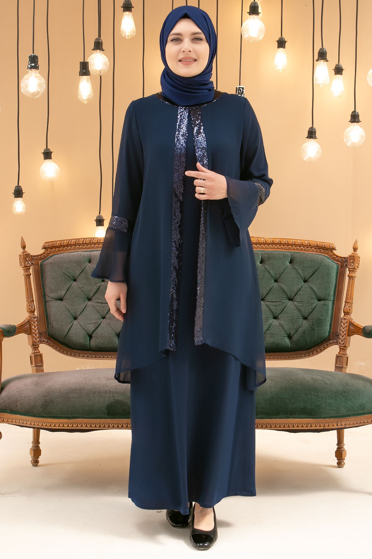 Dress - Lycra - Unlined - Crew Neck - Dark Blue - FHM638FHM638-LACİVERTFahima