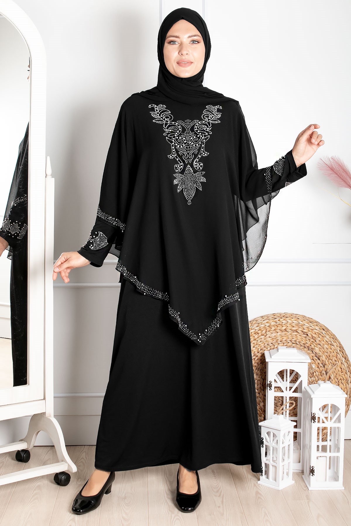 Robe de soirée - Élasthanne - Sans Doublure - Ras du Cou - Noir - FHM642FHM642-SİYAHFahima