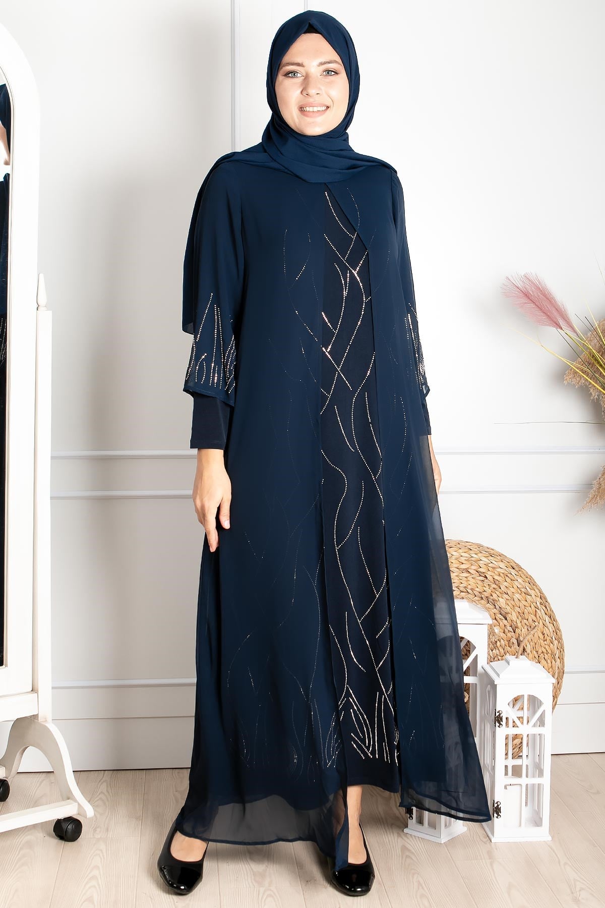 Dress - Lycra - Unlined - Crew Neck - Dark Blue Green - FHM644FHM644-LACİVERTFahima