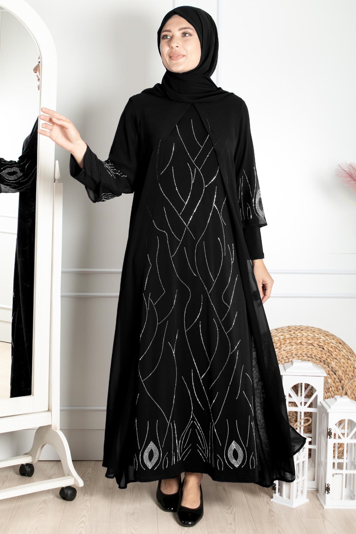 Dress - Lycra - Unlined - Crew Neck - Black - FHM644FHM644-SİYAHFahima