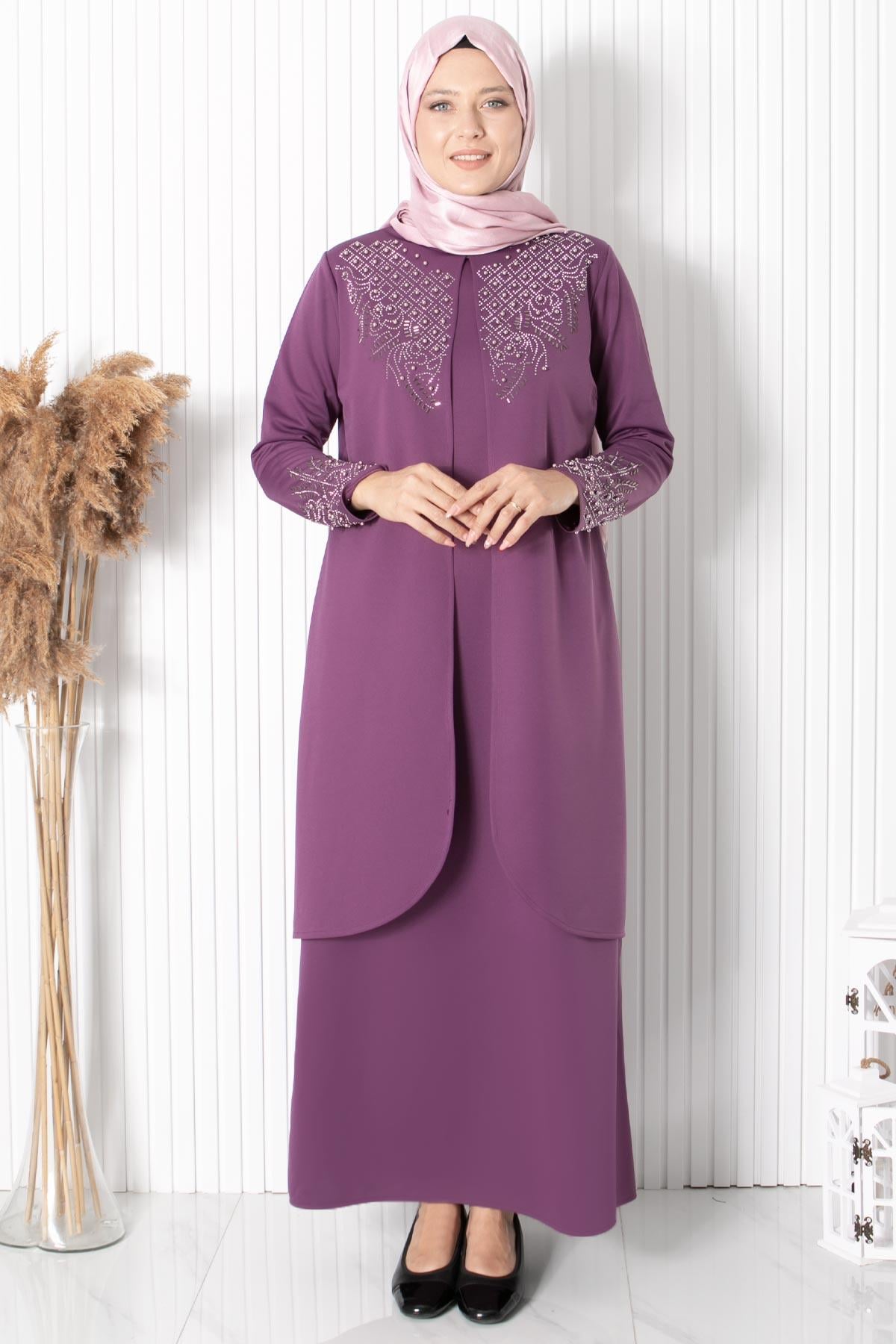 Stone Embroidered Detailed Evening Dress Lilac FHM818FHM818-LİLAFahima