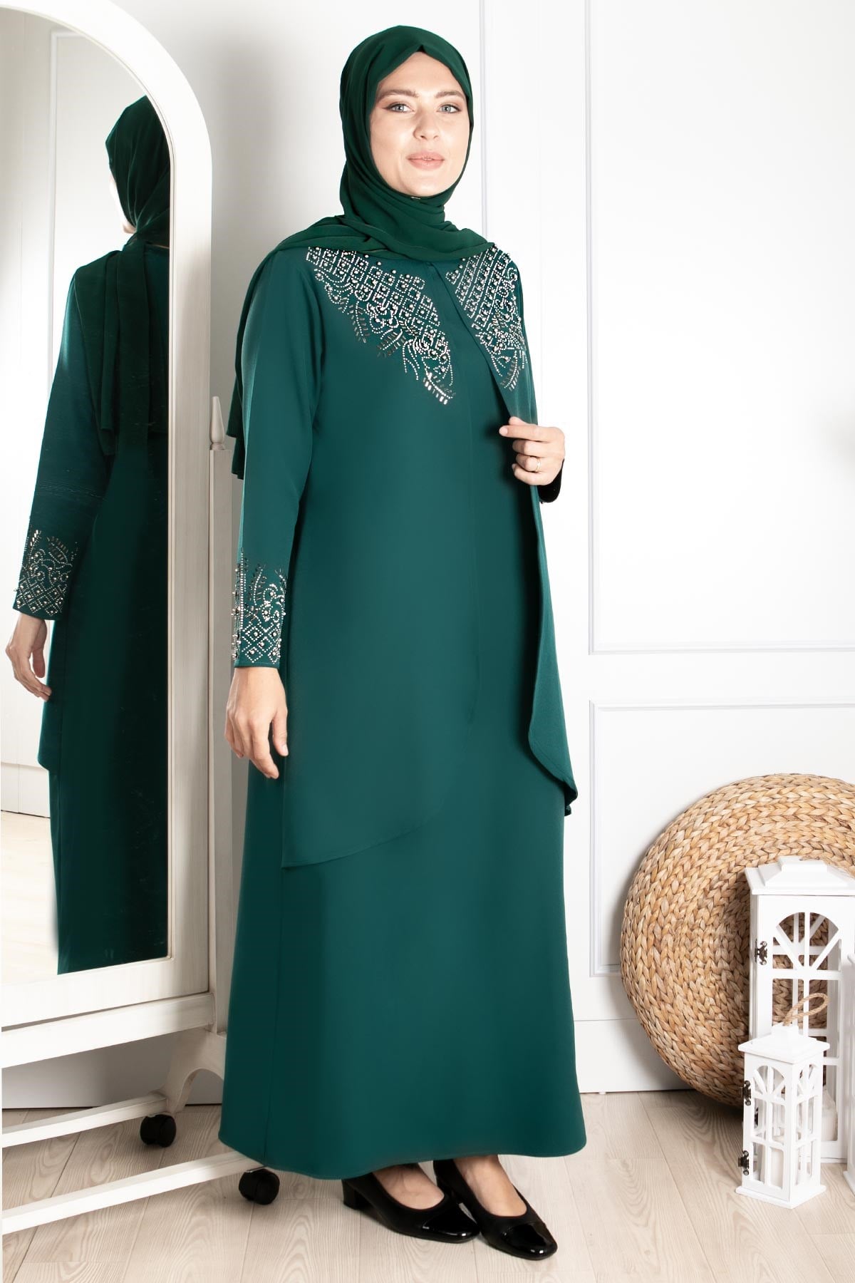 Stone Embroidered Detailed Evening Dress Emerald FHM818FHM818-ZÜMRÜTFahima