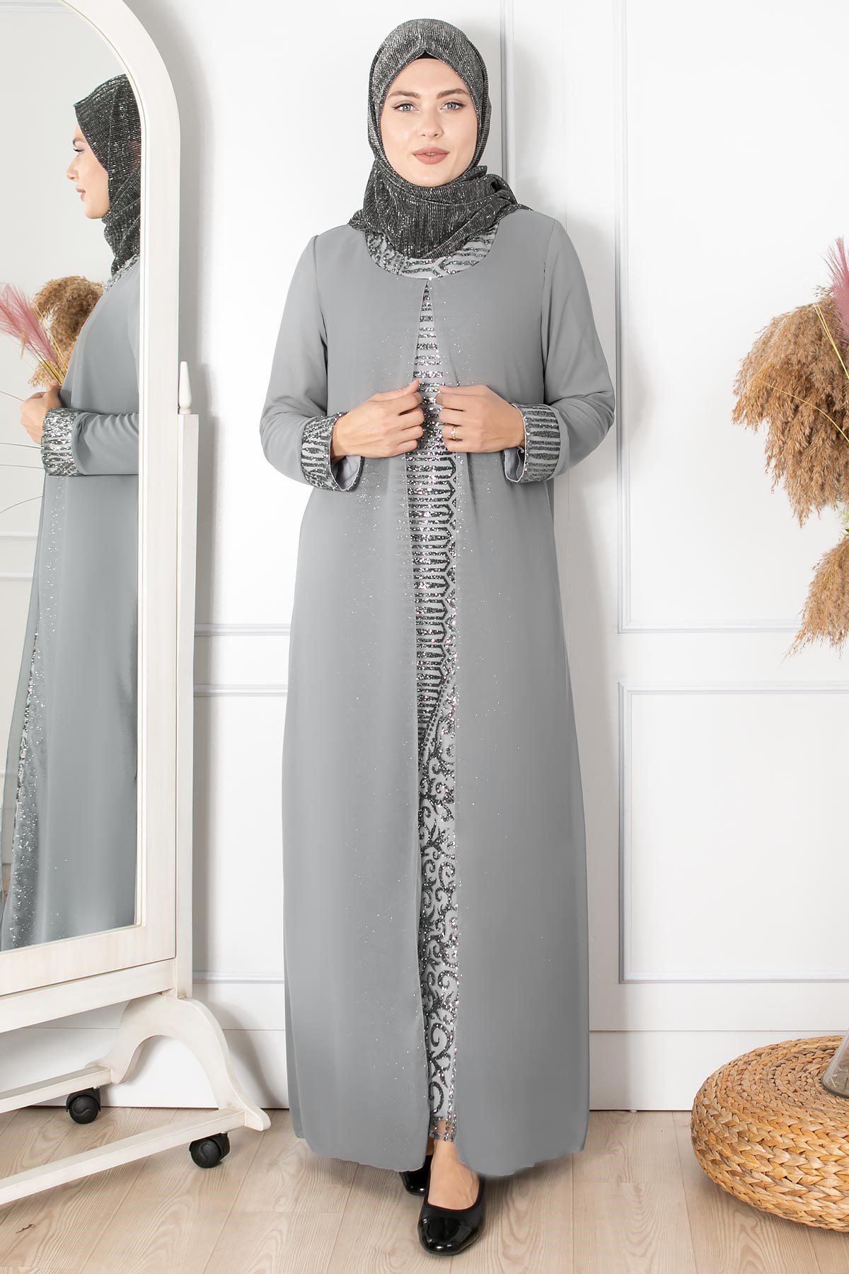 SİM DETAYLI DESENLİ ABİYE FHM852-GRİFahima