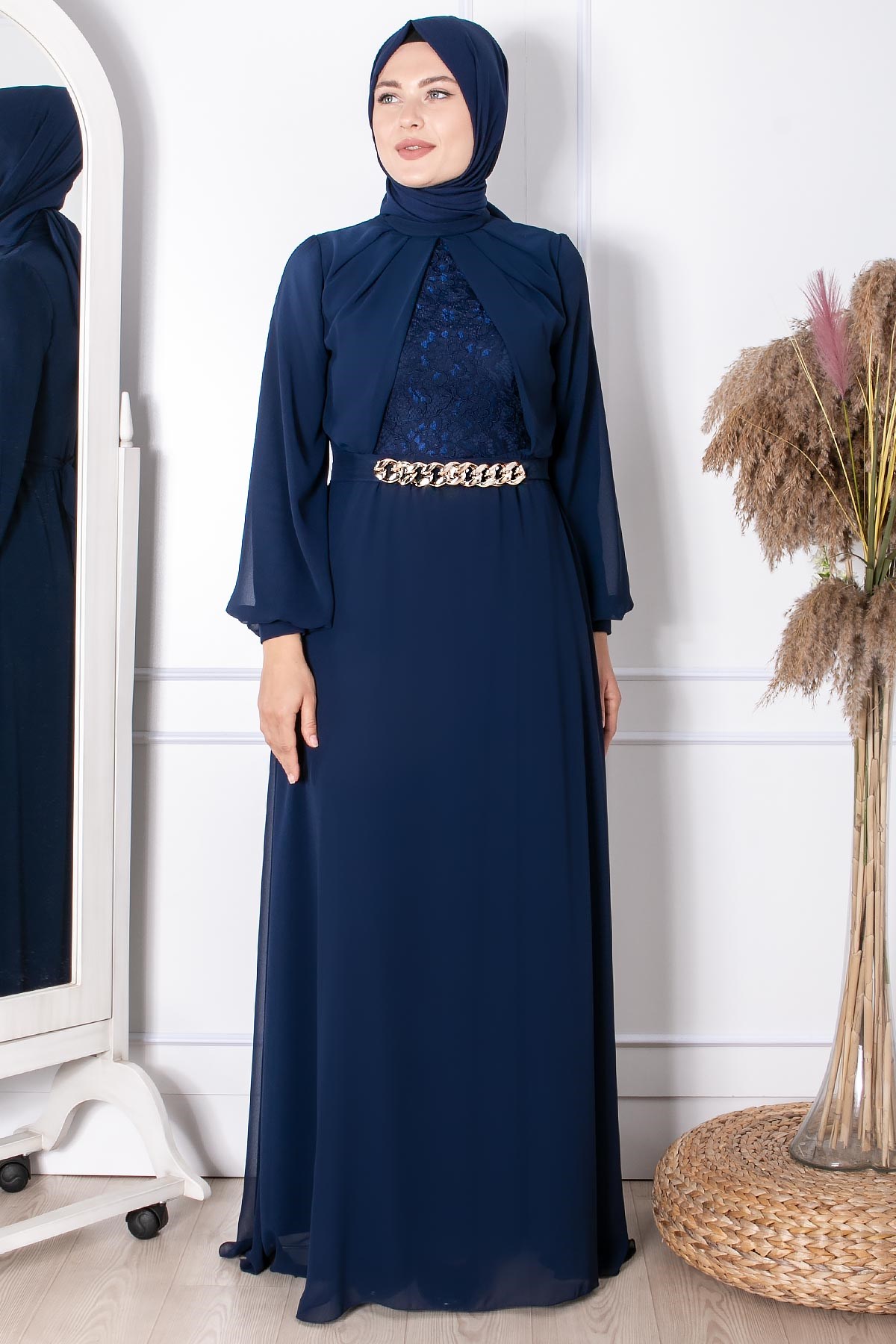 ZİNCİR KEMER DETAYLI ABİYEFHM860-LACİVERTFahima