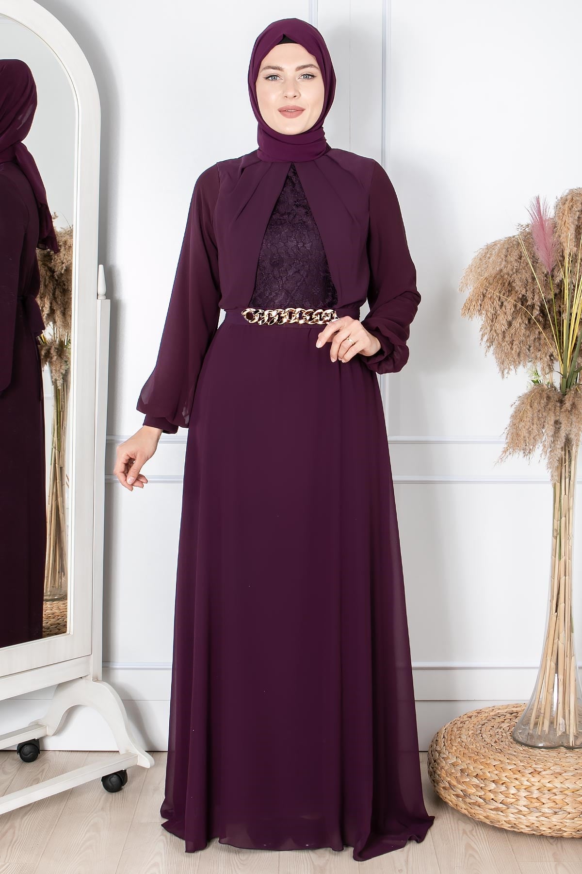 Zincir Kemer Detaylı Abiye Mürdüm FHM860FHM860-MÜRDÜMFahima