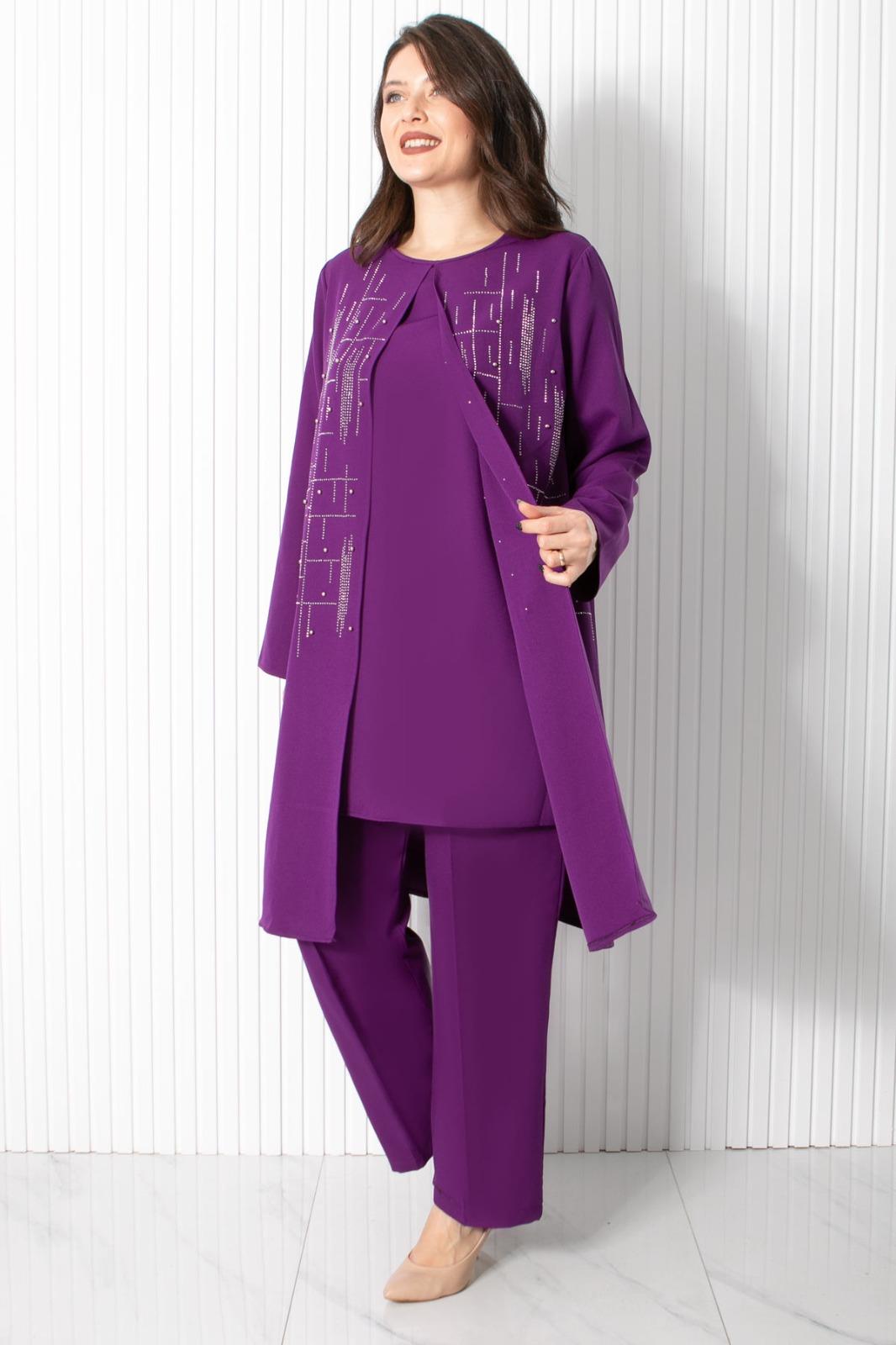 Stone Embroidered Double Set Purple FHM898FHM898-MORFahima