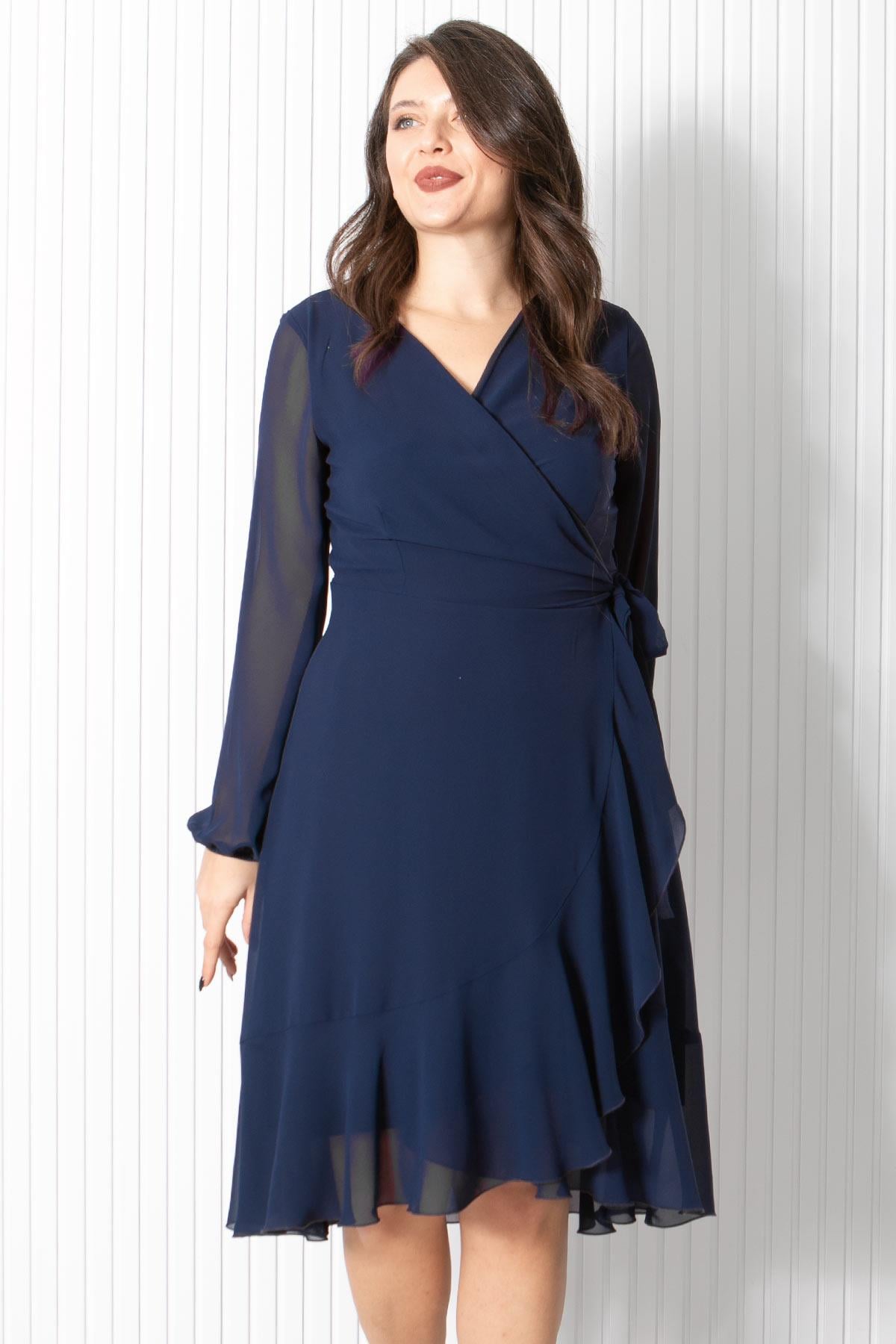 FIRFIRLI ŞİFON ABİYE ELBİSEFHM914-LACİVERTFahima