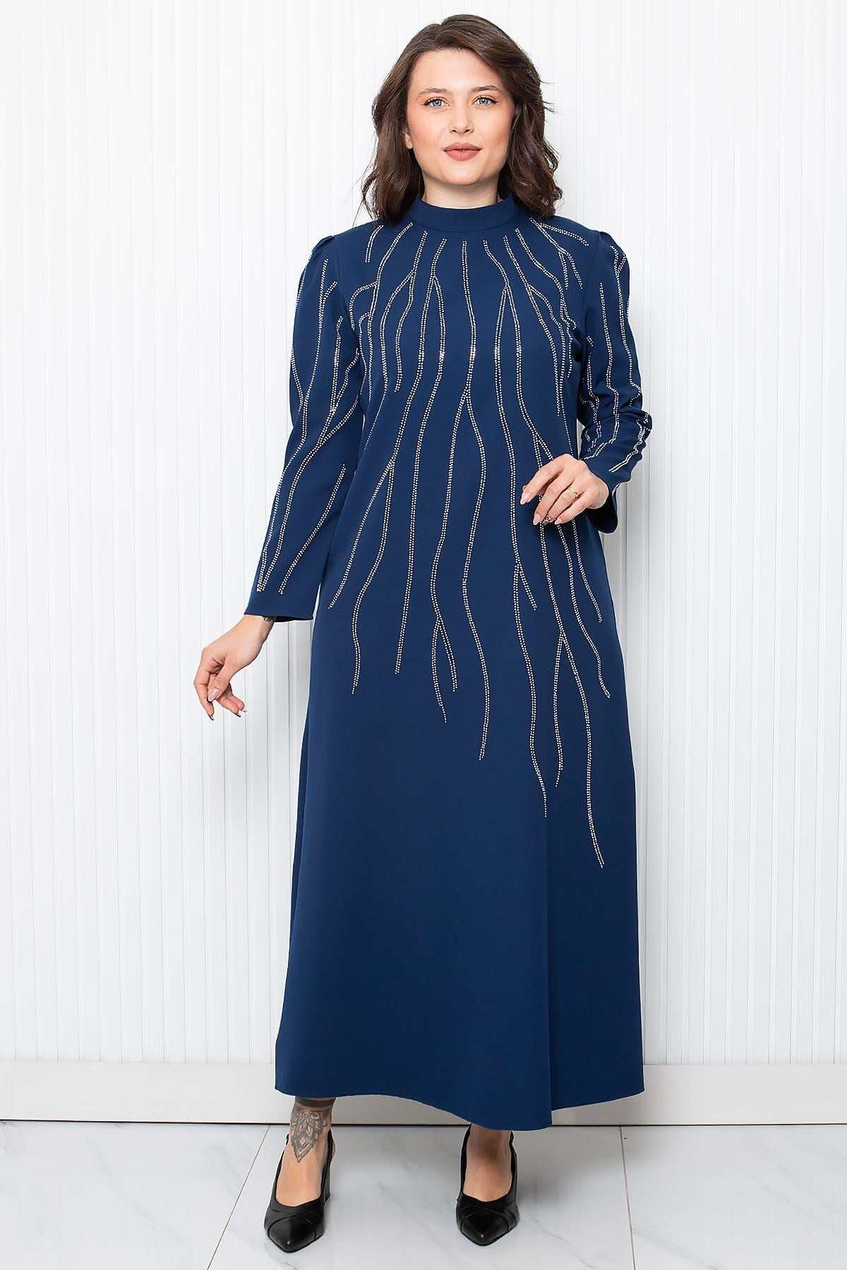 TAŞ BASKI DETAYLI ABİYEFHM946-LACİVERTFahima