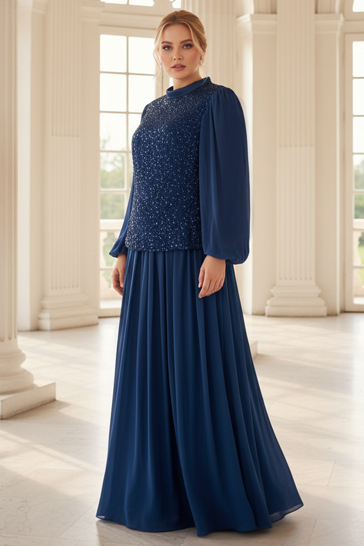 Işıltılı Uzun Abiye Lacivert FHM970FHM970-LacivertFahima