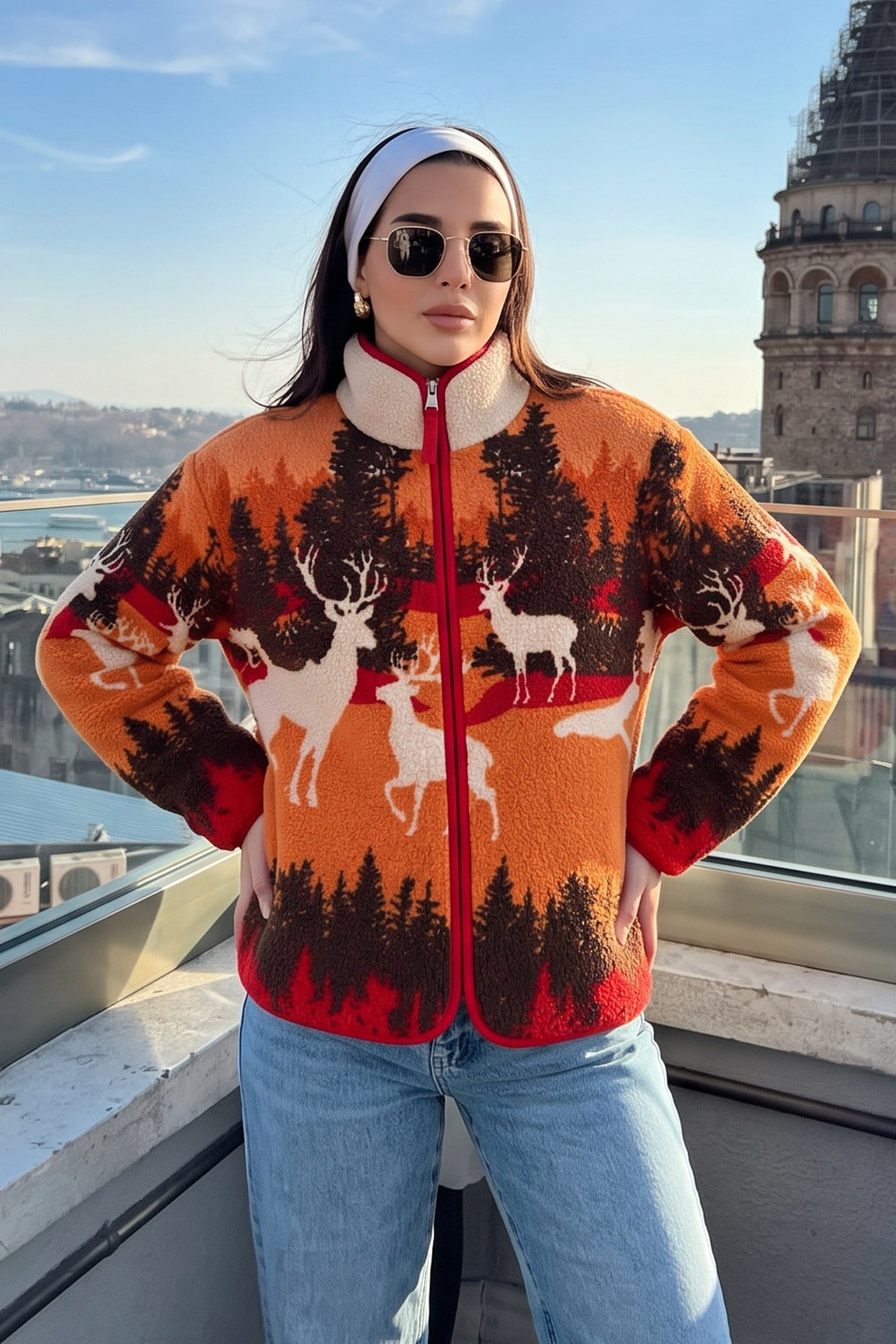 Geyik Desenli Peluş Teddy Ceket Turuncu FHMMZR006FHMMZR006-TURUNCUFahima