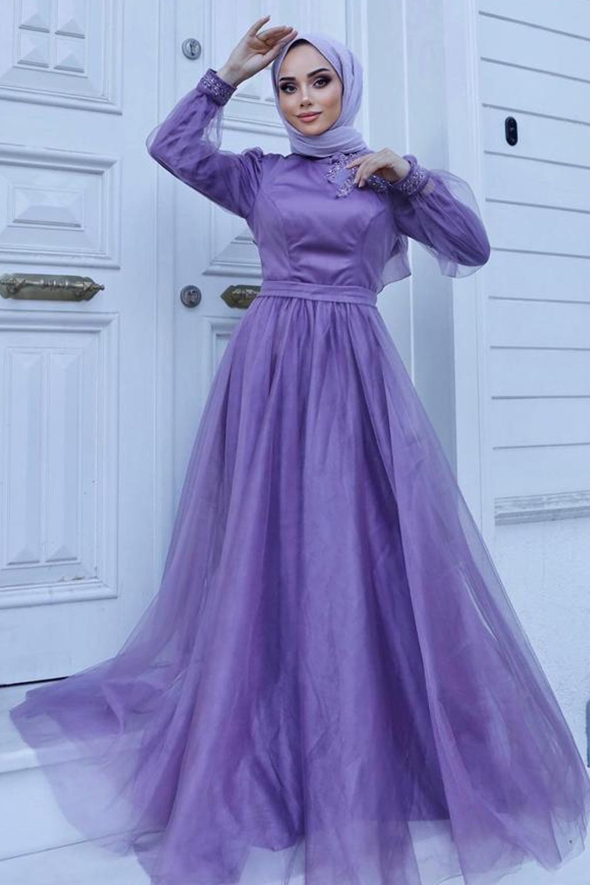 Gupure Embroidered Tulle Evening Dresses Rose Pale HMA92HMA92-GÜL KURUSUHümeyra Arslan