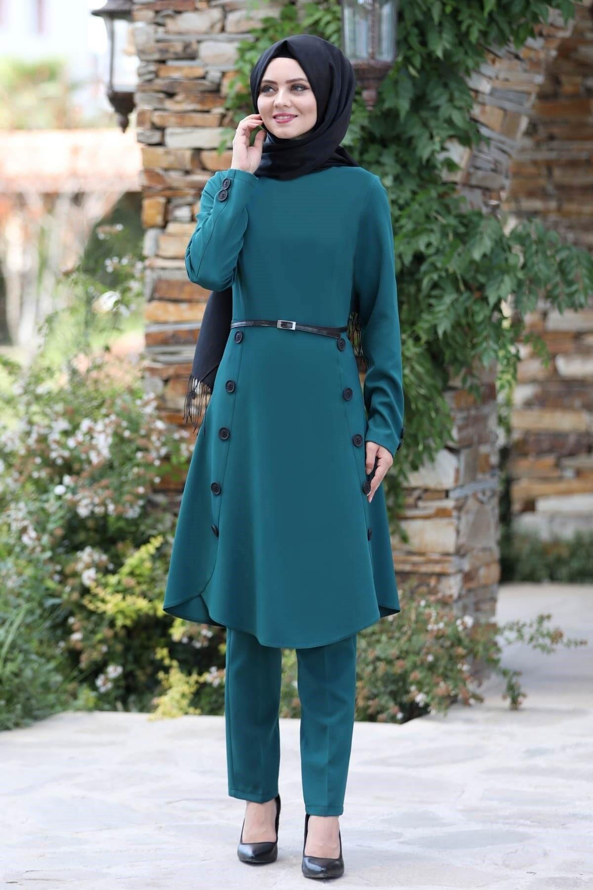 Azra Tunik Pantolon Takım Petrol HNA12HNA12-PETROLAhunisa