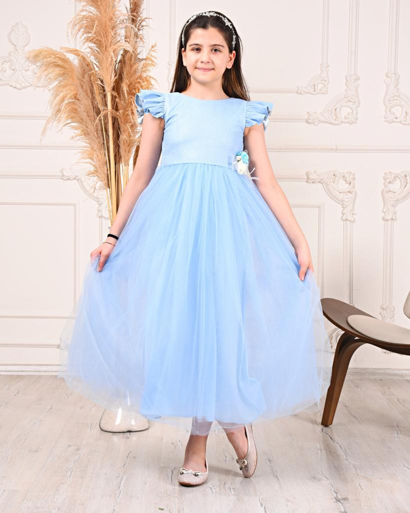 KIZ ÇOCUK TÜTÜLÜ SİMLİ ABİYE ELBİSEKVC3009-MAVİKıvanç Çocuk