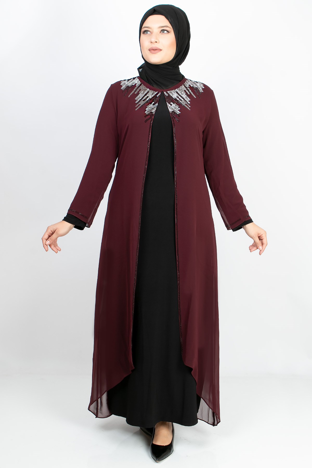 TAŞ BASKI DETAY ABİYE ELBİSEMDA2125-BORDOMDA