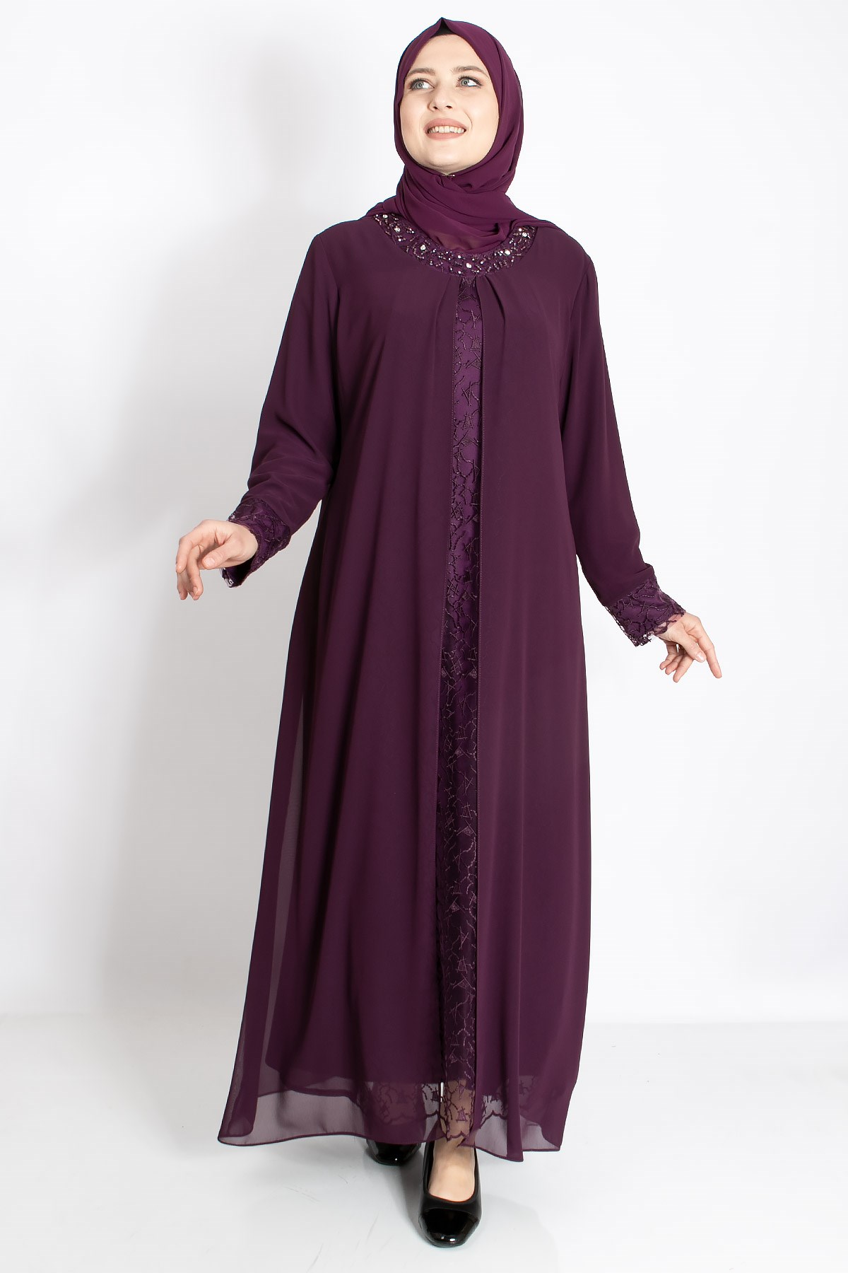 DANTEL DETAYLI ŞİFON ABİYEMDA2204-MÜRDÜMMDA