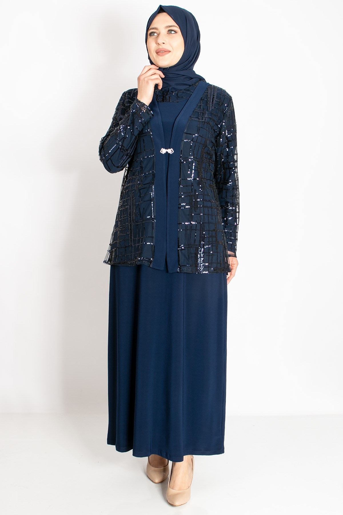 PUL PAYET DETAYLI CEKETLİ ABİYEMDA2206-LACİVERTMDA