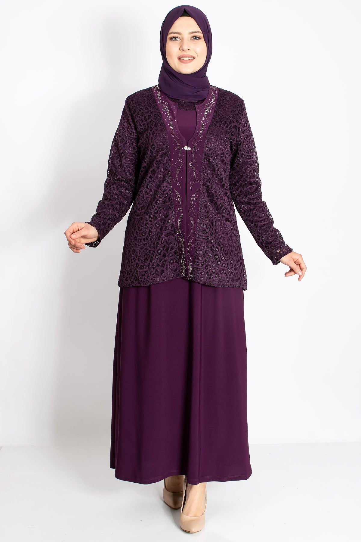 DANTEL DETAY CEKETLİ ABİYE TAKIMMDA2208-MÜRDÜMMDA