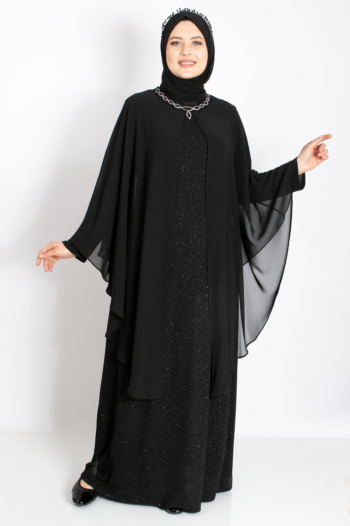 KOLYE DETAYLI SİMLİ ABİYEMDA2214-SİYAHMDA