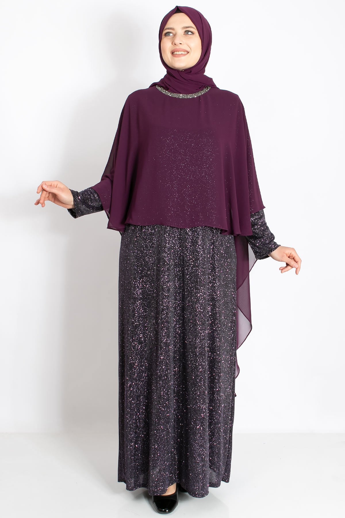 PELERİNLİ SİMLİ ABİYEMDA2216-MÜRDÜMMDA