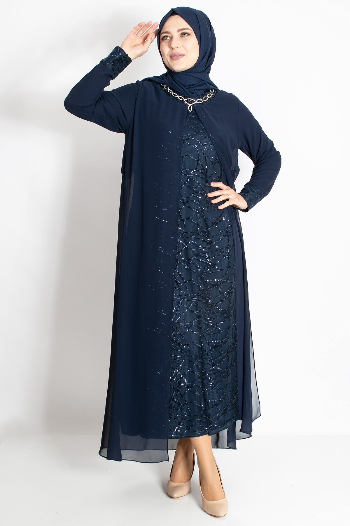 KOLYE ŞİFON DETAYLI ABİYEMDA2218-LACİVERTMDA