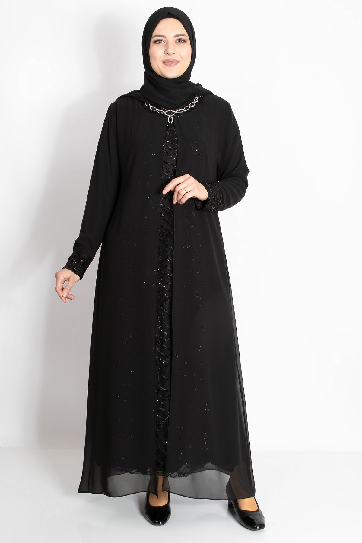 KOLYE ŞİFON DETAYLI ABİYEMDA2218-SİYAHMDA