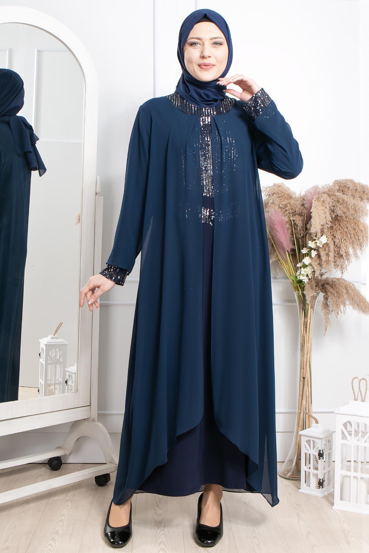 PUL PAYET İŞLEMELİ ABİYEMDA2305-LACİVERTMDA