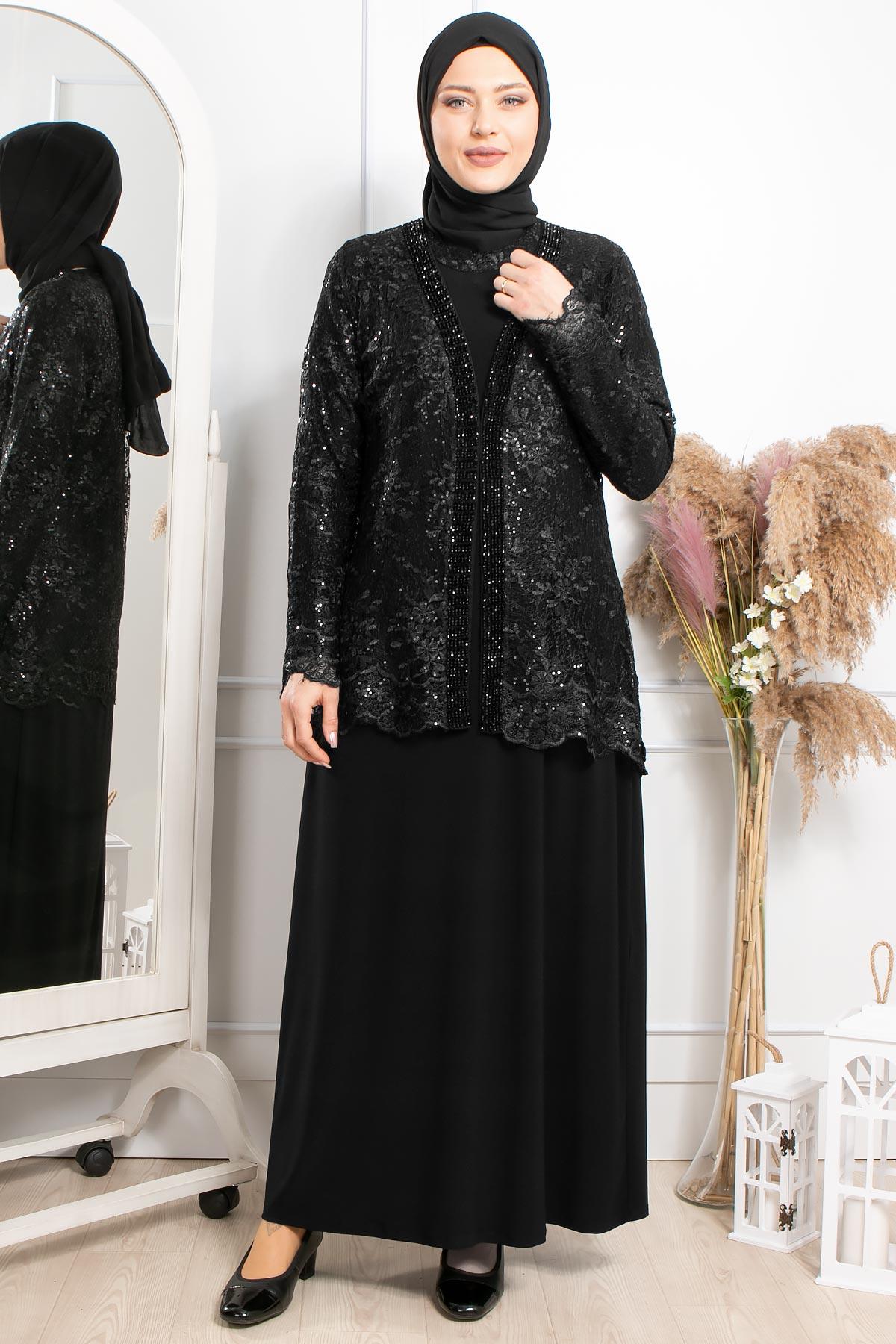 İşleme Ve Dantel Detaylı Abiye Siyah MDA2313MDA2313-SİYAHMDA