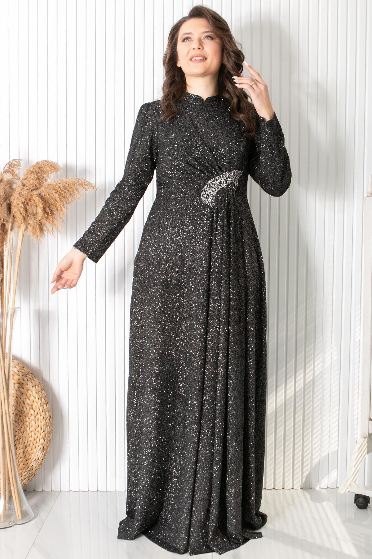 SİMLİ TAŞ BASKI DETAYLI ABİYEMDA2430-GÜMÜŞMDA