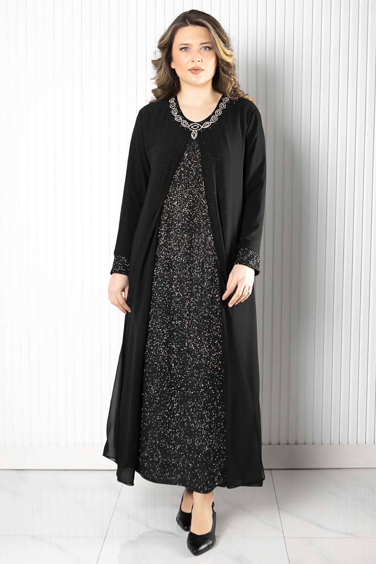 TAŞ BASKI VE SİM DETAYLI ABİYEMDA2520-SİYAHMDA