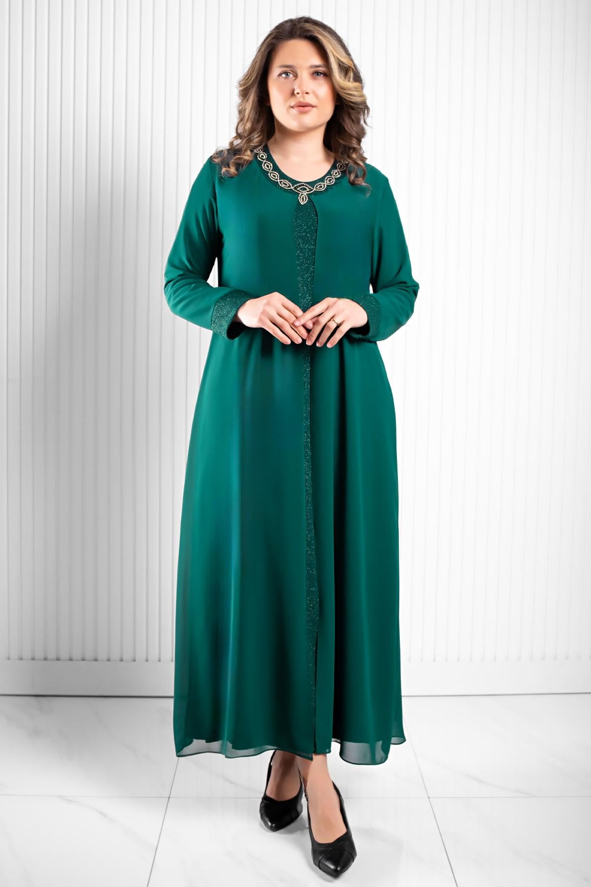 TAŞ BASKI VE SİM DETAYLI ABİYEMDA2520-YEŞİLMDA