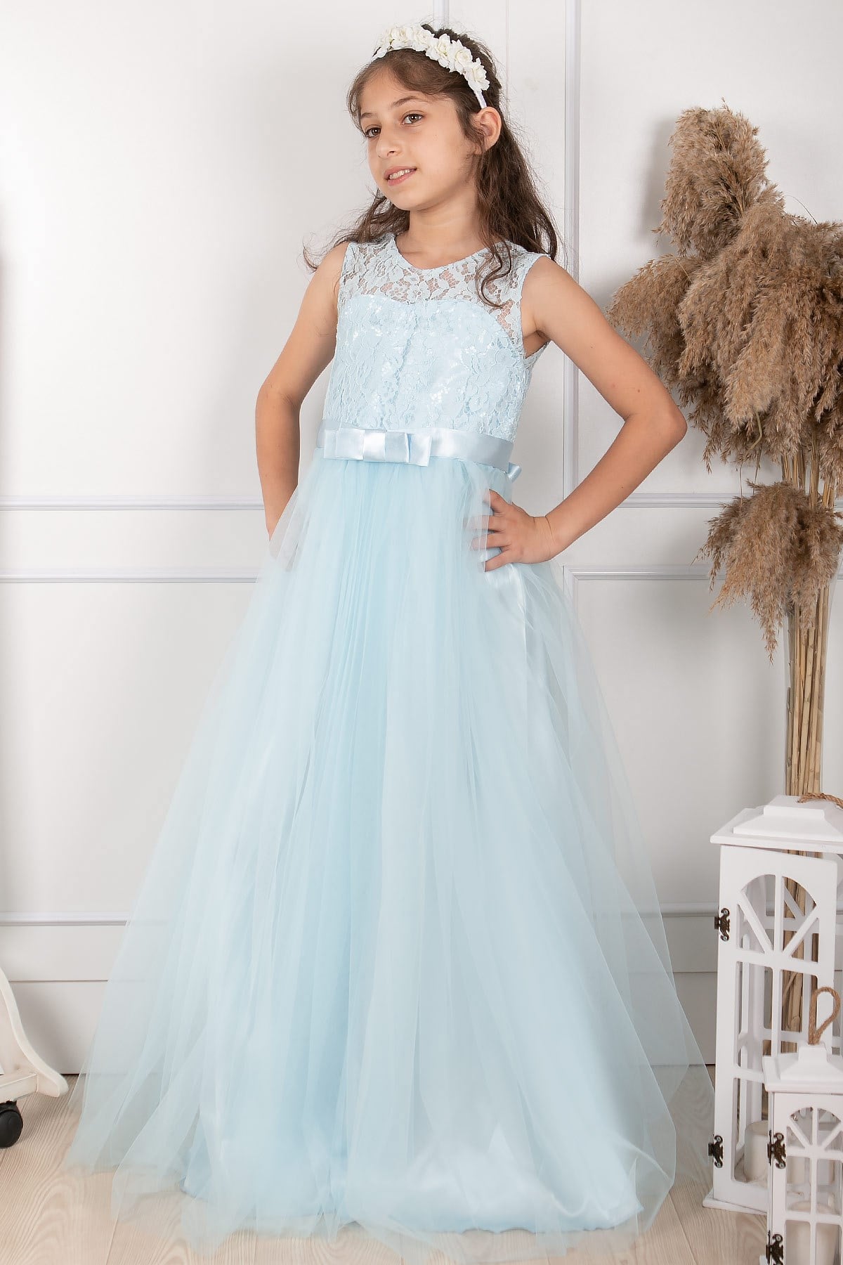 Tulle Children's Evening Dresses with Lace Details Baby Blue MDV304MDV304-BEBE MAVİModaviki