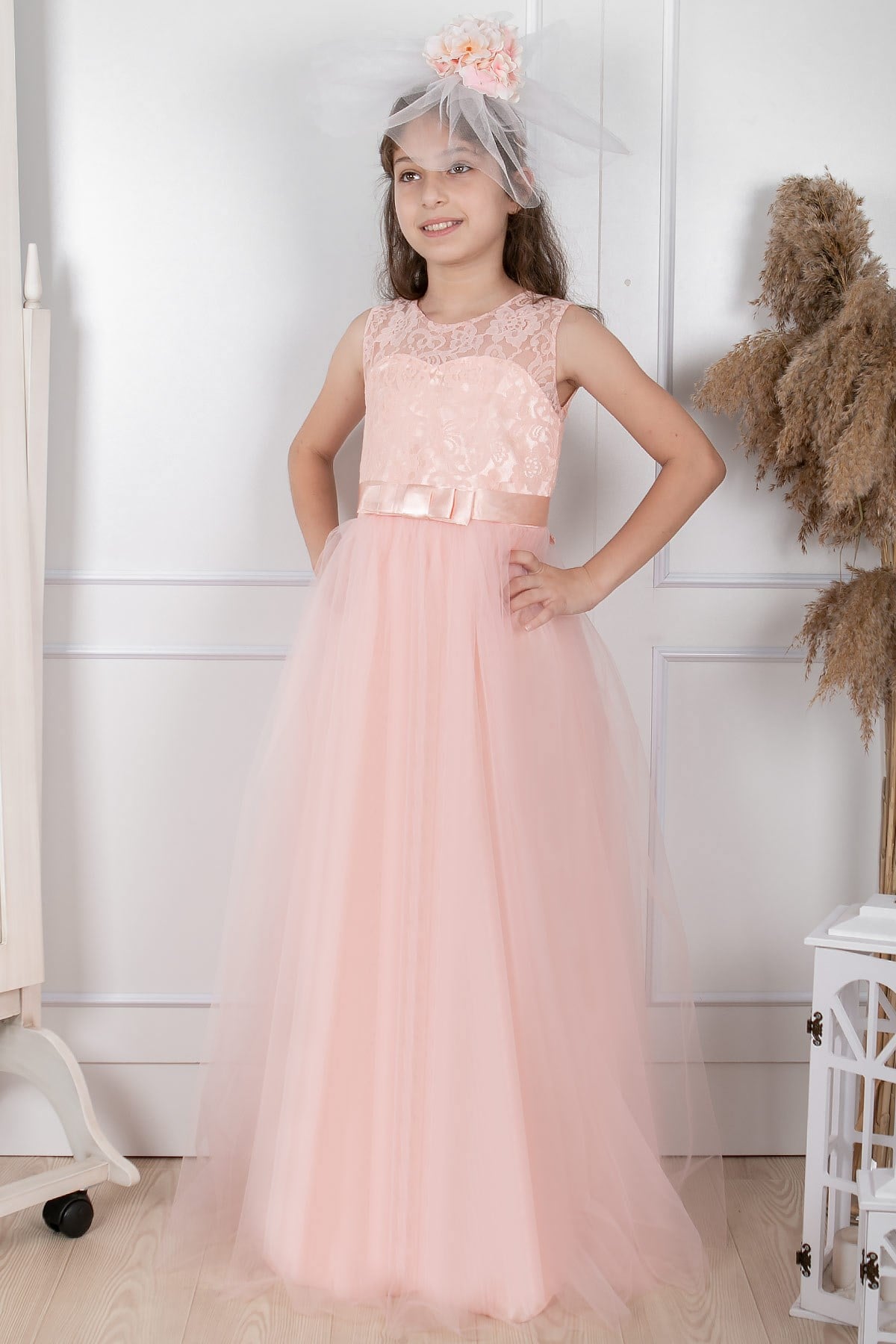 Tulle Children's Evening Dresses with Lace Details Powder MDV304MDV304-PUDRAModaviki