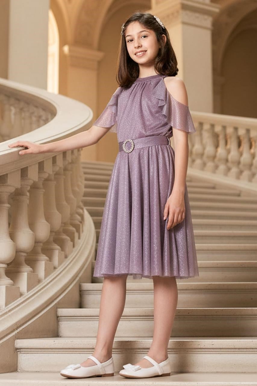 Silvery Tulle Child Evening Dress Lilac MDV310 MDV310-LİLAModaviki