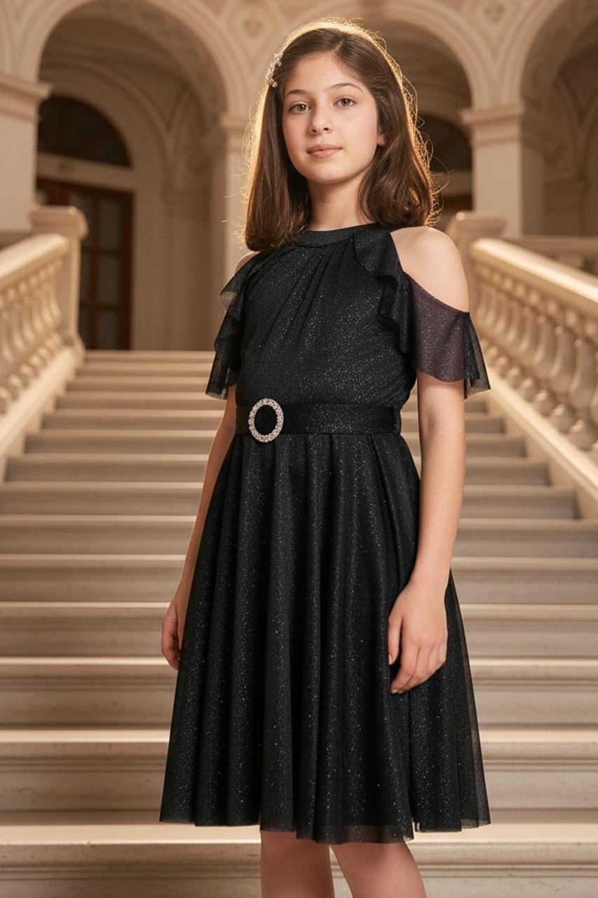 Silvery Tulle Children's Evening Dress Black MDV310MDV310-SİYAHModaviki