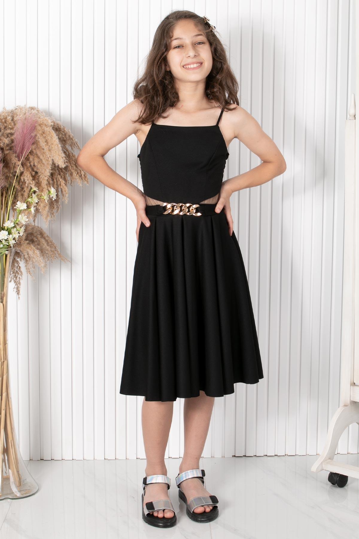 9-14 YAŞ ZİNCİR KEMERLİ ABİYEMDV318-SİYAHModaviki