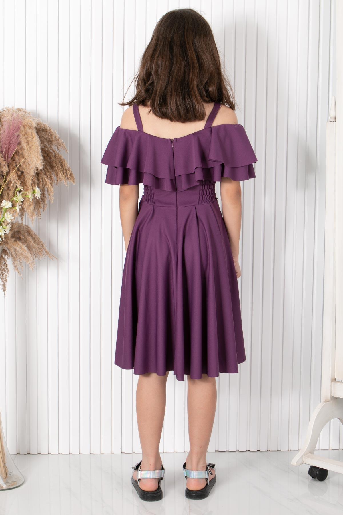 9 14 Ans Robe de Soiree Detaillee a Manches Lila MDV326