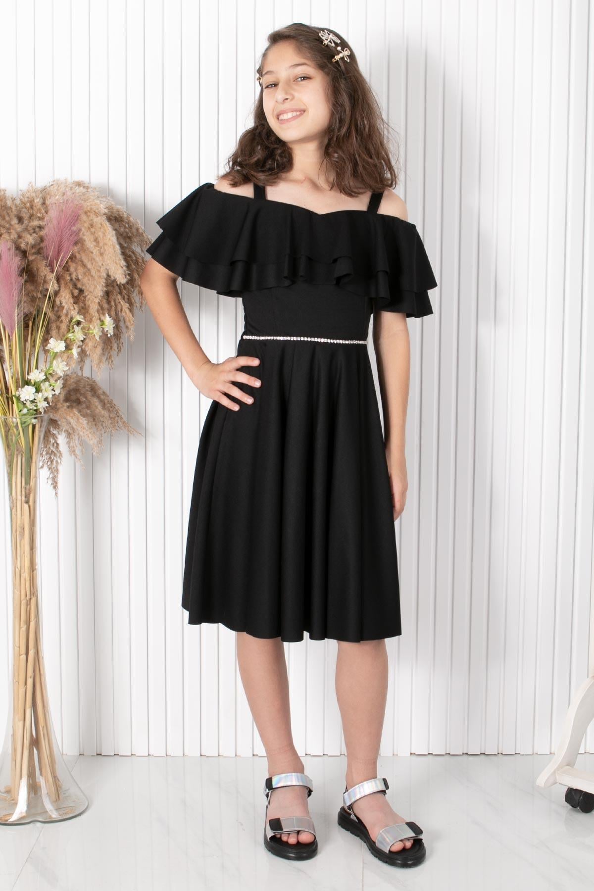 9-14 YAŞ KOL DETAYLI ABİYEMDV326-SİYAHModaviki