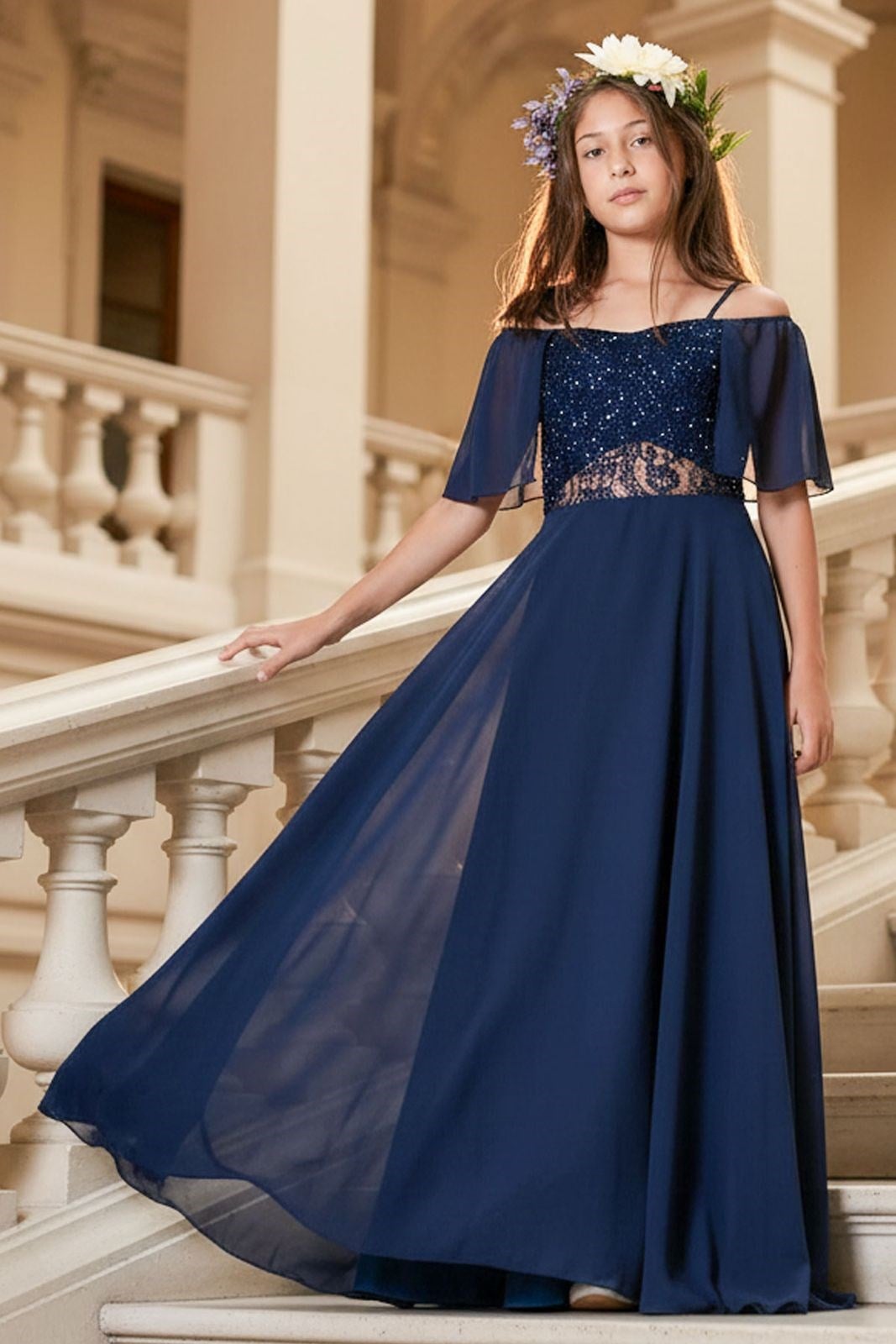 9-14 Years Old Lace Chiffon Evening Dress Dark Blue MDV330MDV330-LACİVERTModaviki