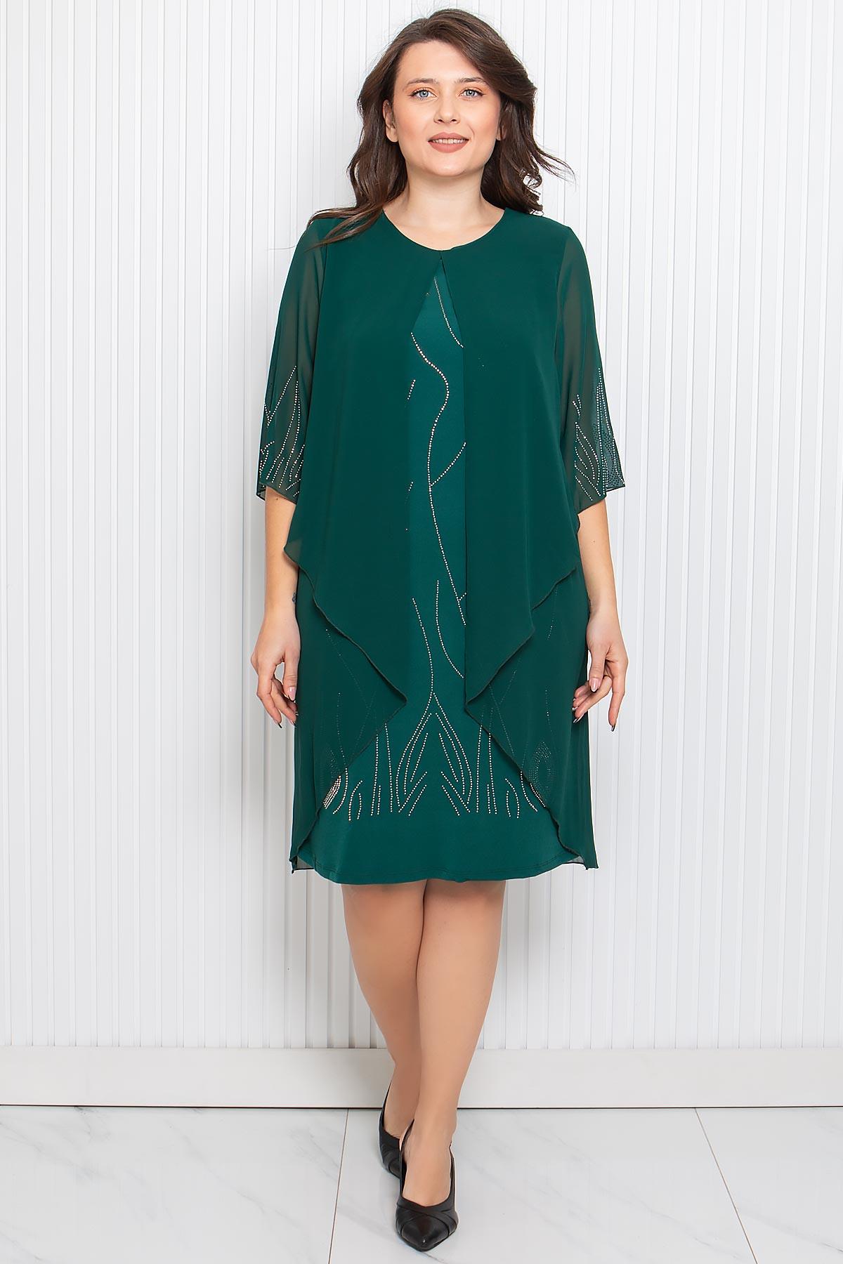 Stone Print Detailed Evening Dress Emerald MDV338MDV338-ZÜMRÜTModaviki