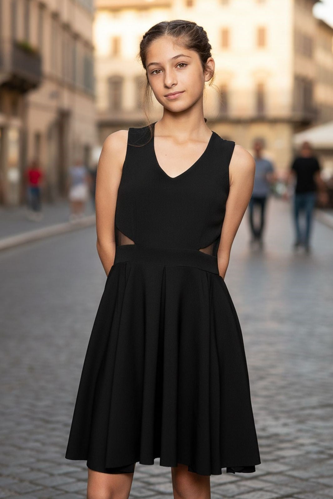 Crepe Evening Dress With V-Neck Black MDV352MDV352-SİYAHModaviki